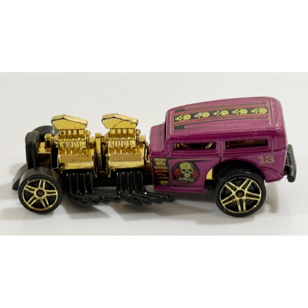 Hot Wheels Way 2 Fast Kids 1/64 Purple Gold Dual Engine Skull Hot Rod Car